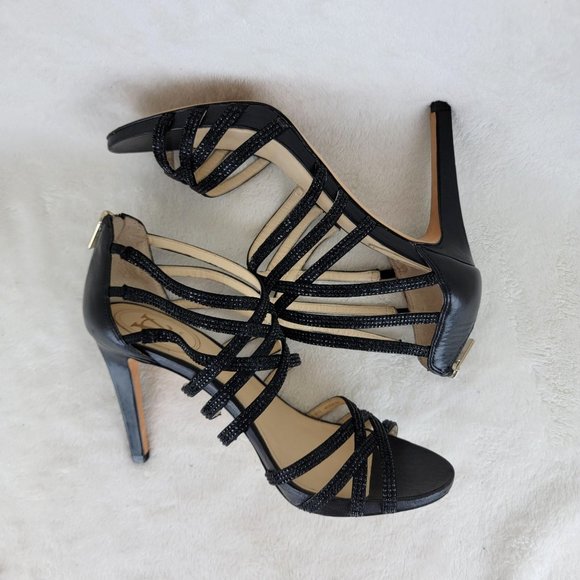 VC Signature VI-BRIGITTE Black Crystal Studs Strappy High Heels Zipper Sandals - Picture 6 of 9